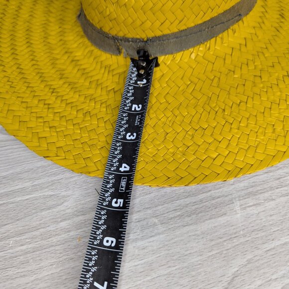 Vintage Yellow & Tan Straw Woven Wide Brim Hat w/Ribbon Accent - Picture 10 of 11